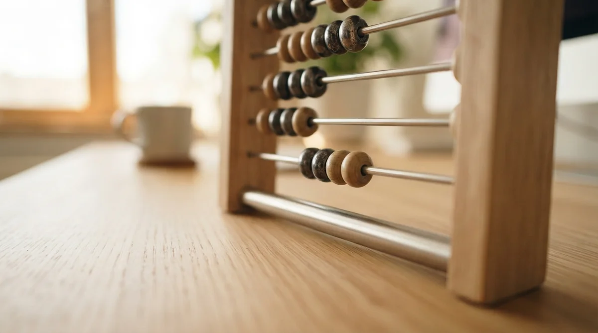 A meticulously designed modern abacus made from polished metal and minimalist wood